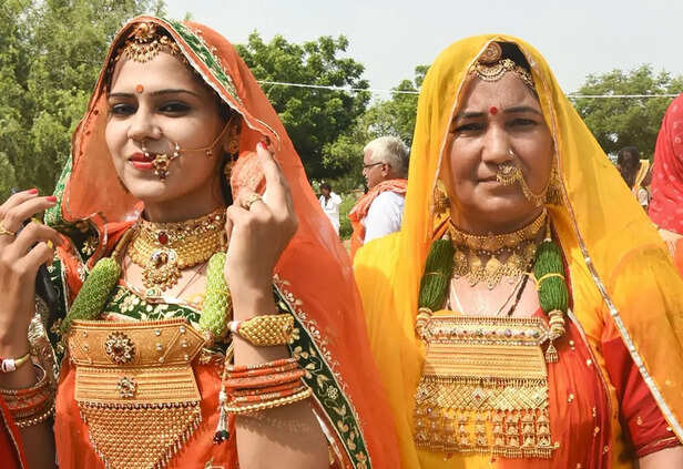 Bishnoi community women during a fair to offer tribute to legendary nature lover Amrita Devi Bishnoi and other martyrs, at Khejarli village in Jodhpur