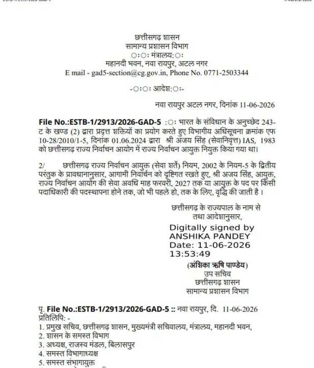 Election Commissioner term extended