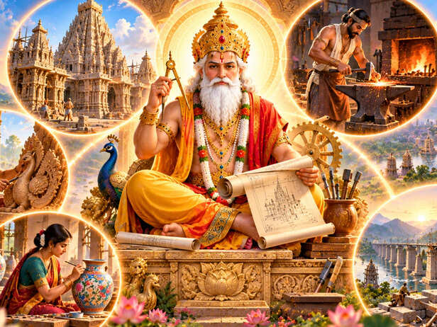 Lord Vishwakarma Surrounded by Five Traditional Crafts