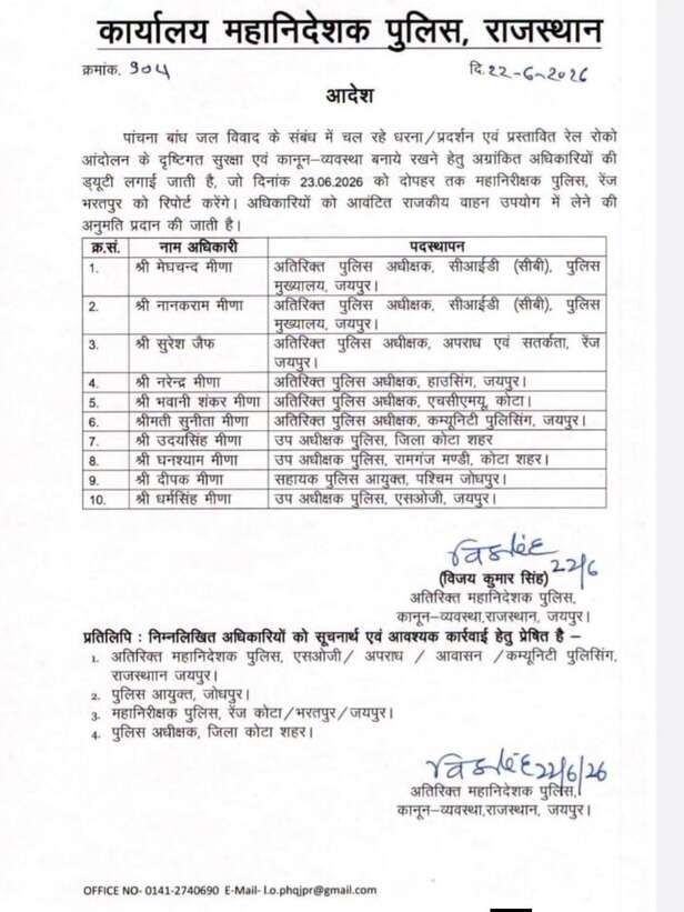 10 वरिष्ठ पुलिस अधिकारियों की लगाई गई स्पेशल ड्यूटी