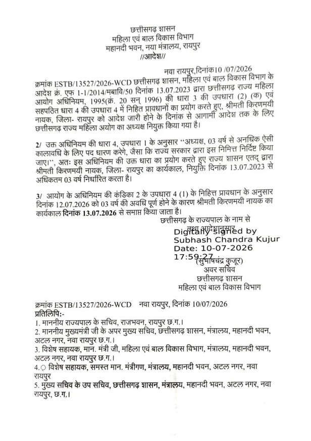 किरणमयी नायक का कार्यकाल खत्म