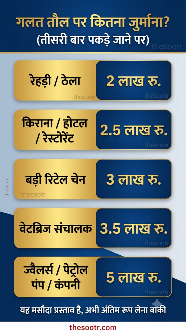 रेहड़ी से ज्वैलर्स तक, कम तौला तो 5 लाख तक पेनल्टी