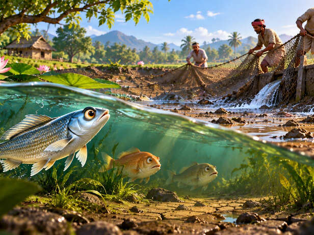 Three fish respond differently when danger begins approaching their pond.
