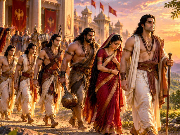 Pandavas leaving Hastinapura for exile