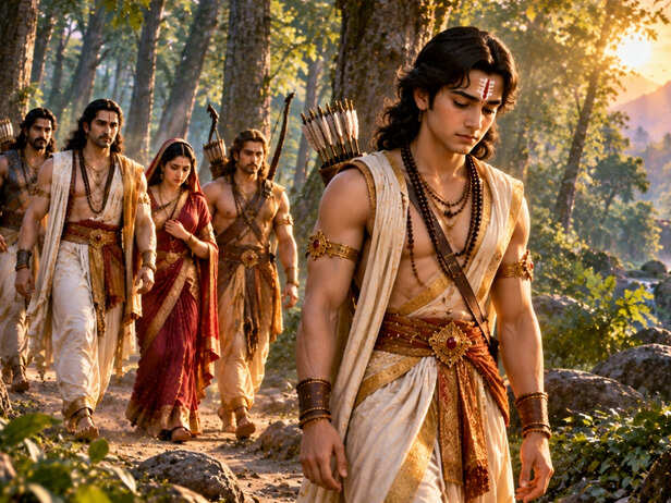 Young Sahadeva walking silently through the forest