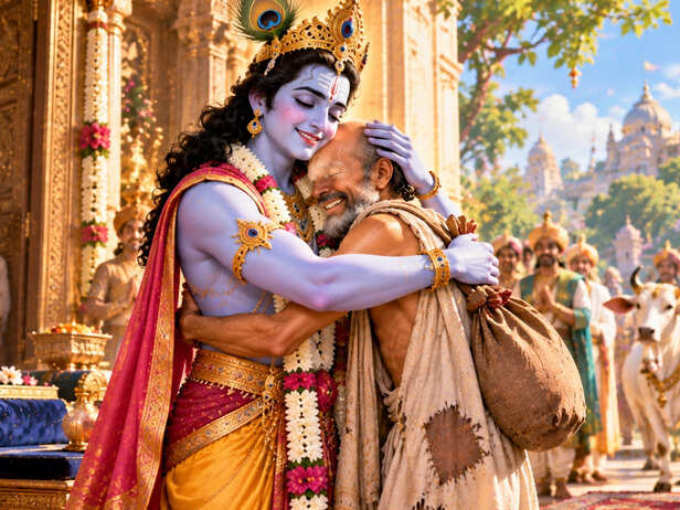 Krishna and Sudama Reuniting After Years