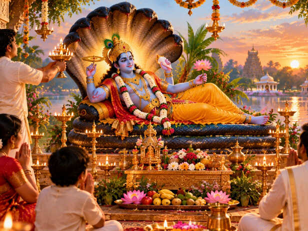 Devotees Worshipping Lord Vishnu on Anant Chaturdashi