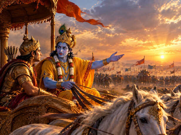 Krishna and Arjuna in the battle field