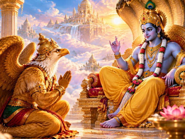 Garuda asking Lord Vishnu about life and death
