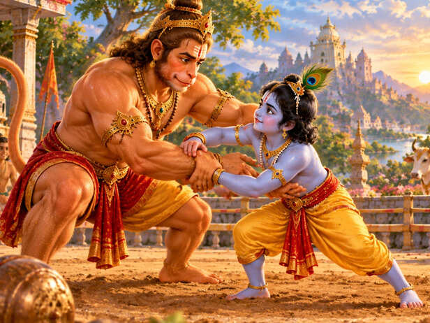 Hanuman Teach Krishna Wrestling