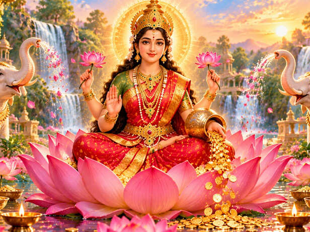 Goddess Lakshmi Surrounded by Lotus Flowers