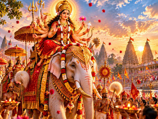 Maa Durga Arrives on an Elephant