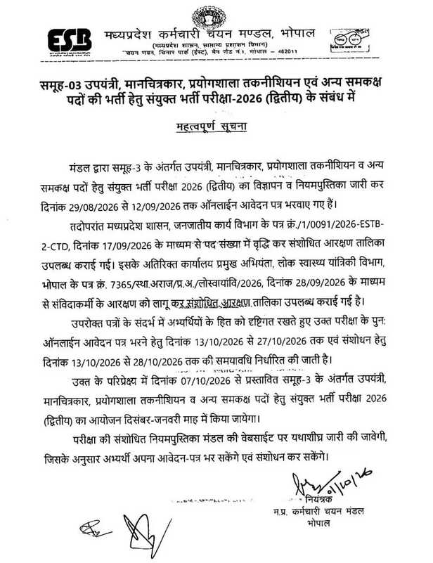 MPESB Group-3 Sub Engineer Bharti