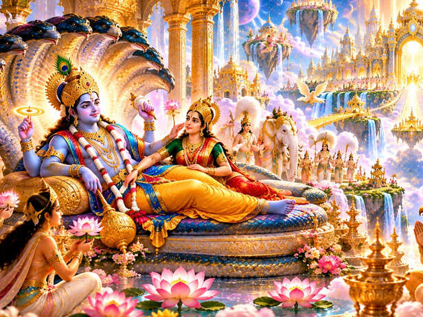 Lord Vishnu in the divine realm of Vaikuntha