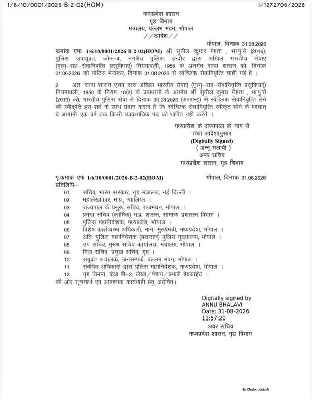 IPS officer quits job Indore
