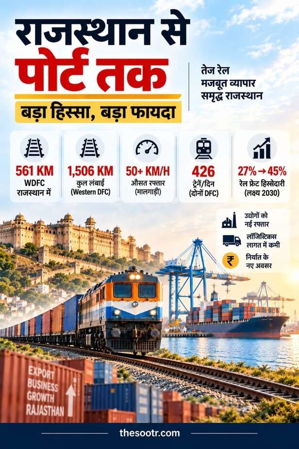 वेस्टर्न डेडिकेटेड फ्रेट कॉरिडोर का सबसे बड़ा हिस्सा राजस्थान से गुजरता है।
