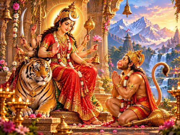 Chandraghanta and Hanuman in Devotion
