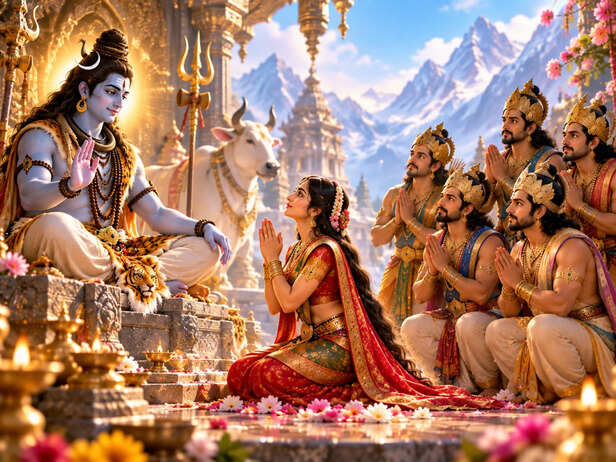 Shiva Blessing the Pandavas and Draupadi