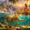 Indra Dev Disguises Himself as a Crocodile