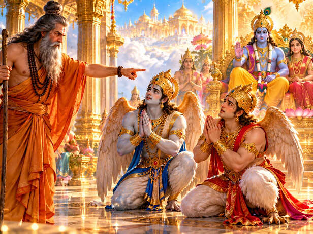 two powerful figures standing at the entrance of a Hindu temple