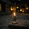 Golden Lamp Illuminates Courtyard