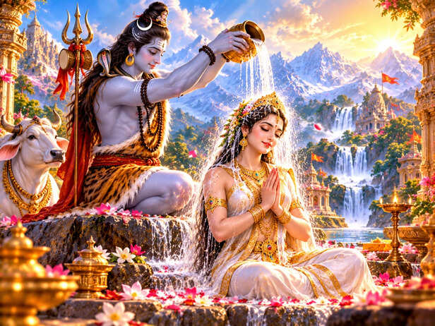 Divine Abhishekam Amid Himalayan Temples