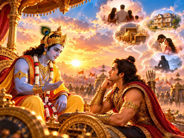 Krishna and Arjuna Amidst Worldly Attachments