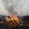 Bonfire smoke at dusk