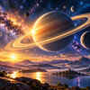 Saturn Shining Over a Calm Cosmic Landscape