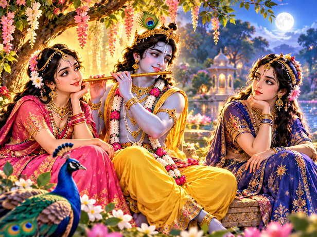 Krishna’s Moonlit Garden of Devotion