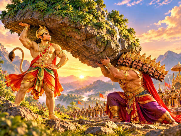 Hanuman Holds the Mountain, Ravana Struggles