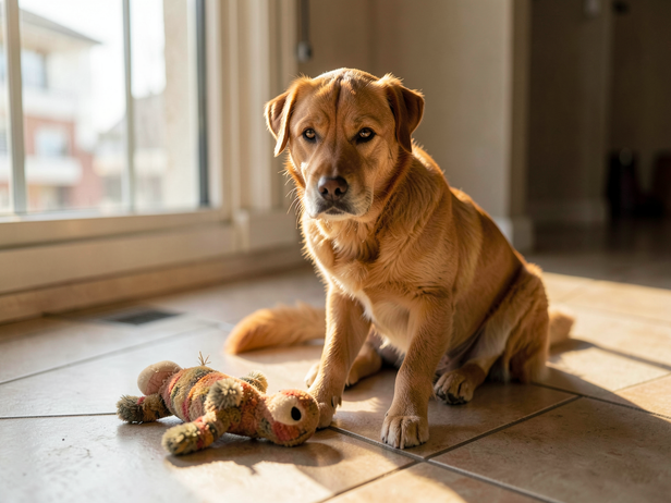 Calm Dog with Chew Toy