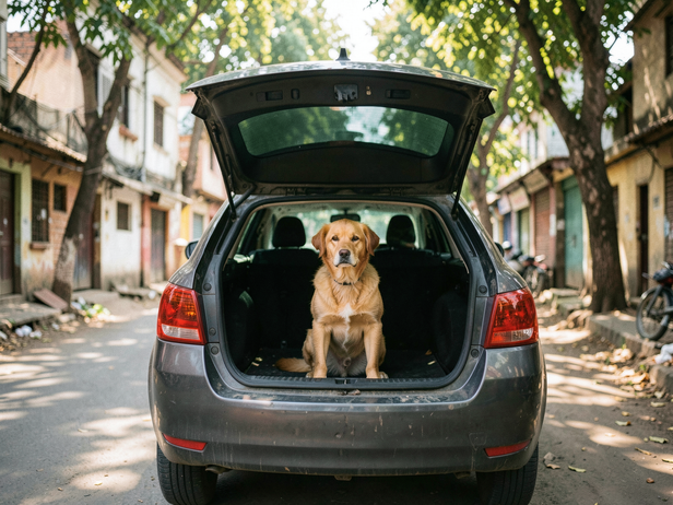 Alert Dog in Car Boot