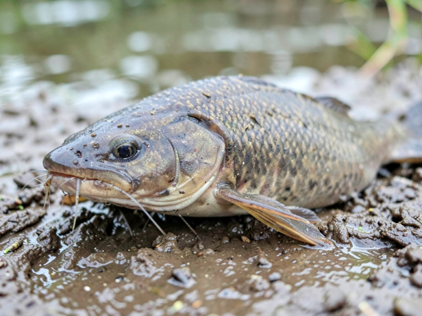 Scaleless Catfish on Mudbank