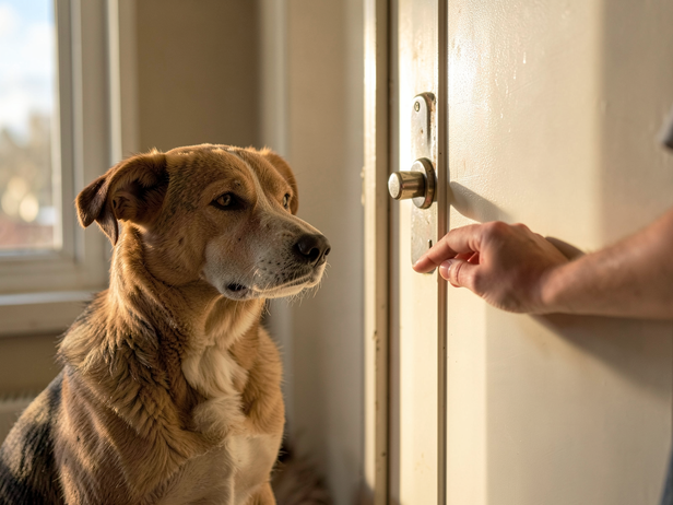 Dog waits patiently at door