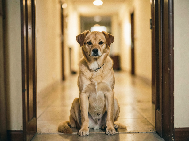 Dog waits calmly in doorway