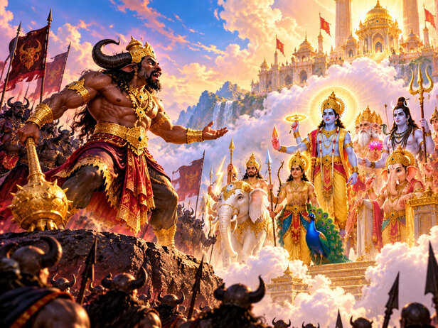 Mahishasura Challenges the Gods