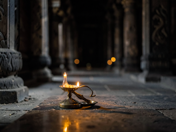 Golden Flame in Temple Shadow