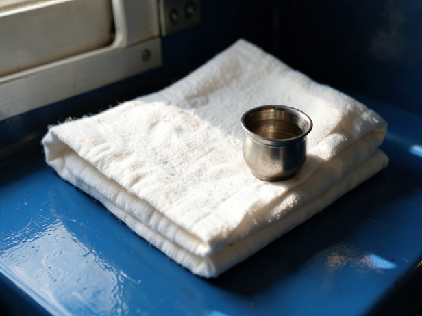 Folded Train Blanket and Chai