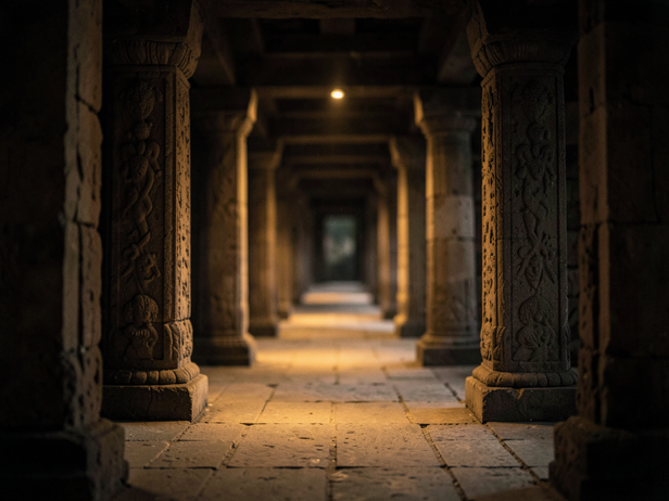 Amber Light in Stone Corridor