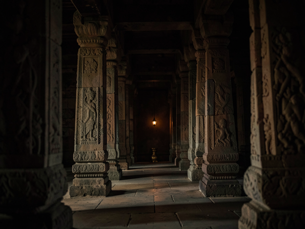 Temple Corridor's Dim Glow