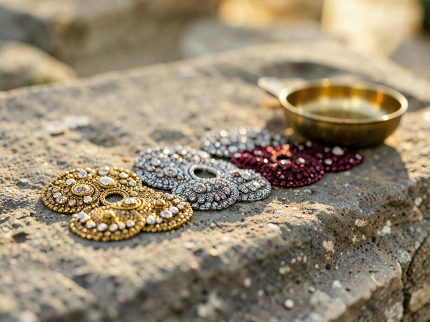 Brass, Silver, Red Bindi Still Life