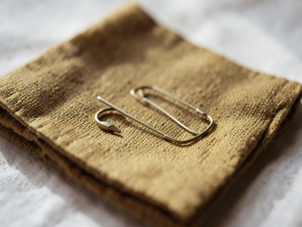 Brass Pins on Mustard Fabric