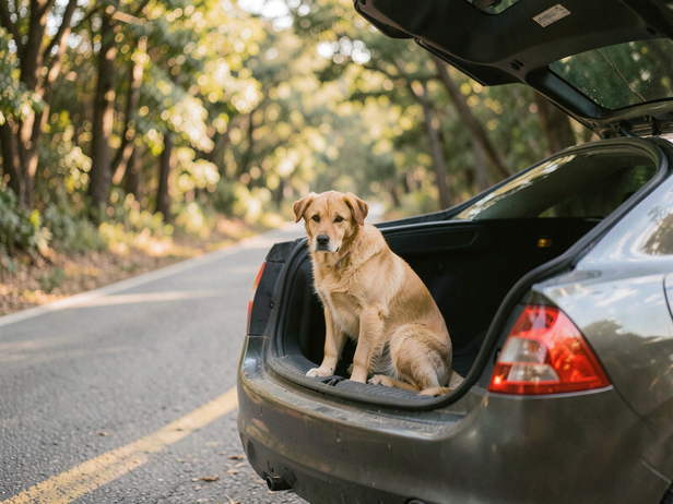 Golden Hour Dog's Road Trip