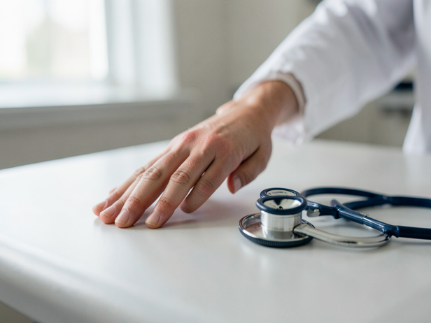 Doctor's Hand, Stethoscope, Table
