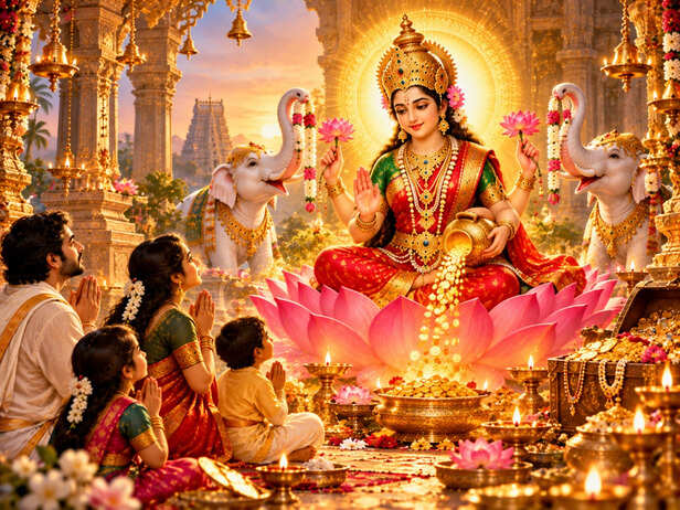 Goddess Lakshmi Blesses Devotees at Sunset