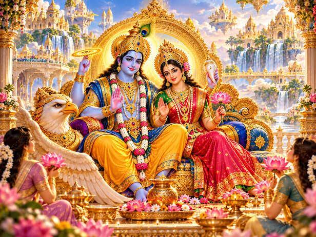 Lord Vishnu and Goddess Lakshmi Together in Vaikuntha