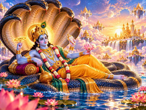 Lord Vishnu Sitting Calmly on Sheshnag