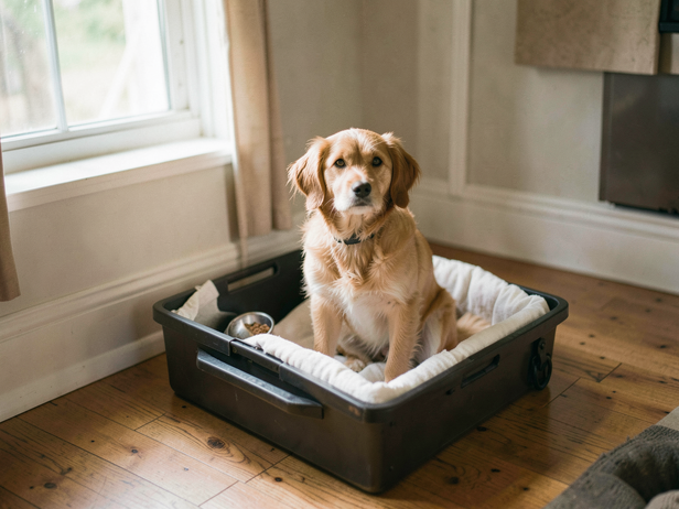 Calm Dog in Crate