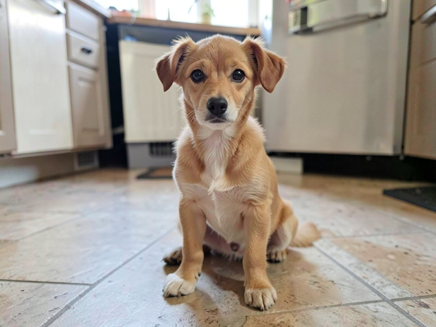Calm Dog on Kitchen Floor